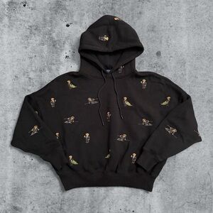 Polo Bear Ralph Lauren Hoodie Size S Black Sweatshirt Embroidered AOP All over